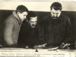 Товарищи Сталин, Андреев и Косарев на совещании передовиков животноводства с руководителями партии и правительства. 1936 г.